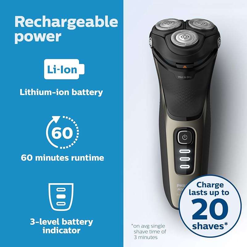 Philips Norelco Shaver 3000 Series, Wet and Dry Electric Shaver, P-Cap, Travel Pouch, Ash Gold, Model S3242/90 - Image 4