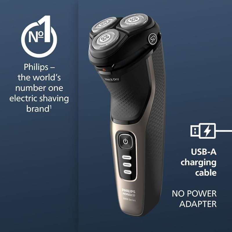Philips Norelco Shaver 3000 Series, Wet and Dry Electric Shaver, P-Cap, Travel Pouch, Ash Gold, Model S3242/90 - Image 6