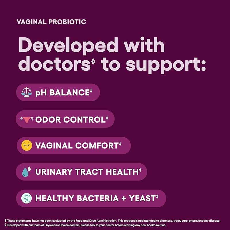 Physician's CHOICE Vaginal Probiotics for Women - pH Balance, Odor Control, Yeast Balance, Vaginal Flora & Feminine Health - 6B CFU with Organic Prebiotics and Cranberry Extract - 30 CT - Image 4