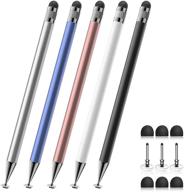 Bopomofo Stylus (5 Pcs), 2-in-1 Stylus Pen for Touch Screen, High Precision and Sensitivity, Suitable for iPhone/ipad/Android Tablets, Compatible with Touch Screens (Black/White/Blue/Rose Gold/Silver) - Image 1