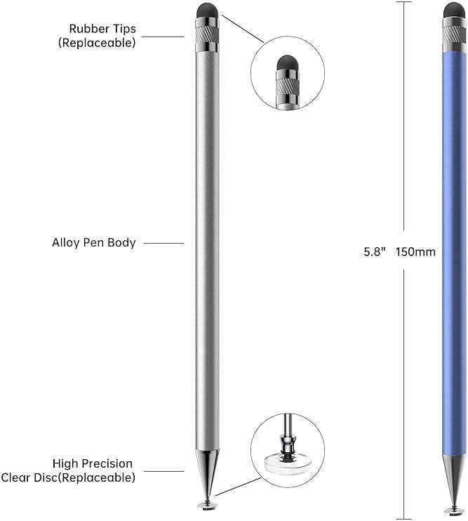 Bopomofo Stylus (5 Pcs), 2-in-1 Stylus Pen for Touch Screen, High Precision and Sensitivity, Suitable for iPhone/ipad/Android Tablets, Compatible with Touch Screens (Black/White/Blue/Rose Gold/Silver) - Image 2