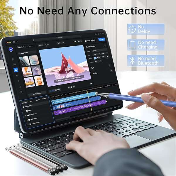 Bopomofo Stylus (5 Pcs), 2-in-1 Stylus Pen for Touch Screen, High Precision and Sensitivity, Suitable for iPhone/ipad/Android Tablets, Compatible with Touch Screens (Black/White/Blue/Rose Gold/Silver) - Image 4