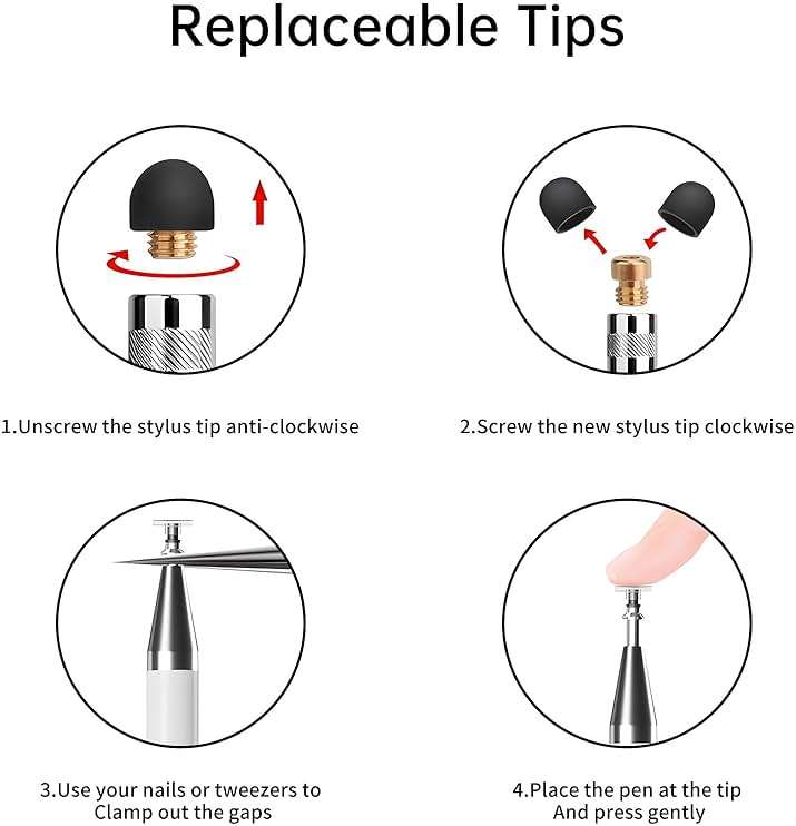 Bopomofo Stylus (5 Pcs), 2-in-1 Stylus Pen for Touch Screen, High Precision and Sensitivity, Suitable for iPhone/ipad/Android Tablets, Compatible with Touch Screens (Black/White/Blue/Rose Gold/Silver) - Image 5