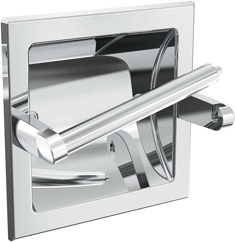 WZKALY Polished Chrome Recessed Toilet Paper Holder, Bathroom Wall Mount Recessed Pivoting Toilet Tissue Roll Paper Holder Include Rear Mounting Bracket - Image 1