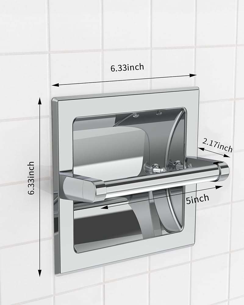 WZKALY Polished Chrome Recessed Toilet Paper Holder, Bathroom Wall Mount Recessed Pivoting Toilet Tissue Roll Paper Holder Include Rear Mounting Bracket - Image 2