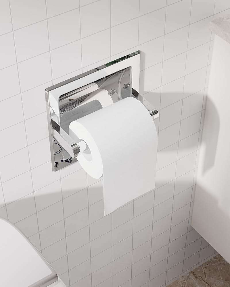 WZKALY Polished Chrome Recessed Toilet Paper Holder, Bathroom Wall Mount Recessed Pivoting Toilet Tissue Roll Paper Holder Include Rear Mounting Bracket - Image 5