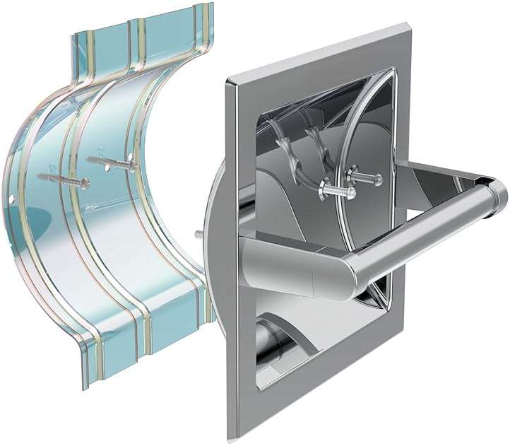 WZKALY Polished Chrome Recessed Toilet Paper Holder, Bathroom Wall Mount Recessed Pivoting Toilet Tissue Roll Paper Holder Include Rear Mounting Bracket - Image 6