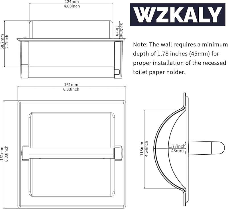 WZKALY Polished Chrome Recessed Toilet Paper Holder, Bathroom Wall Mount Recessed Pivoting Toilet Tissue Roll Paper Holder Include Rear Mounting Bracket - Image 7