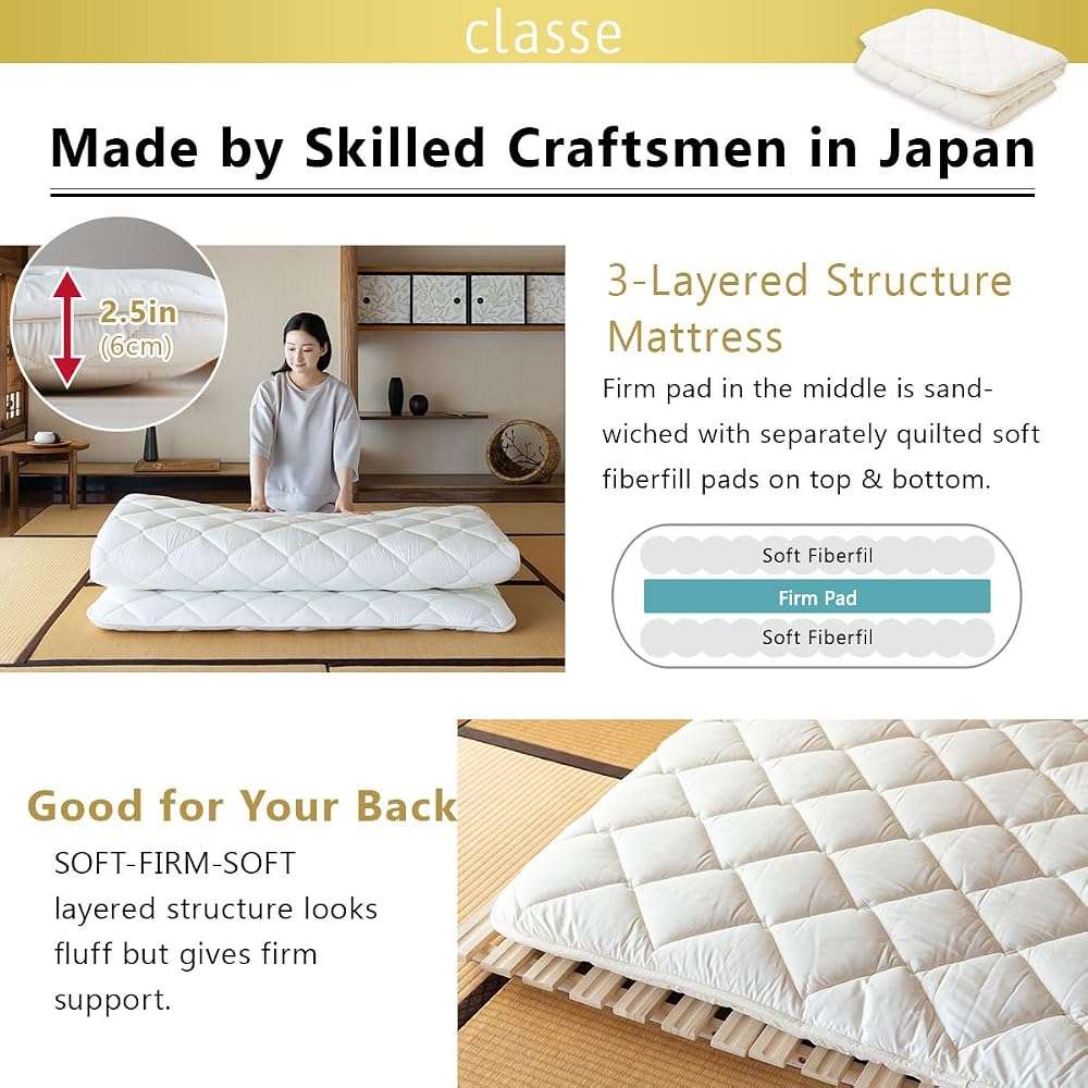 EMOOR Japanese Futon Mattress & Roll-Type Wood Slatted Bed Set CLASSE-Franco-ROLL Queen (Unpainted), Solid Paulownia Sleeping Bed Tatami Mat - Image 5
