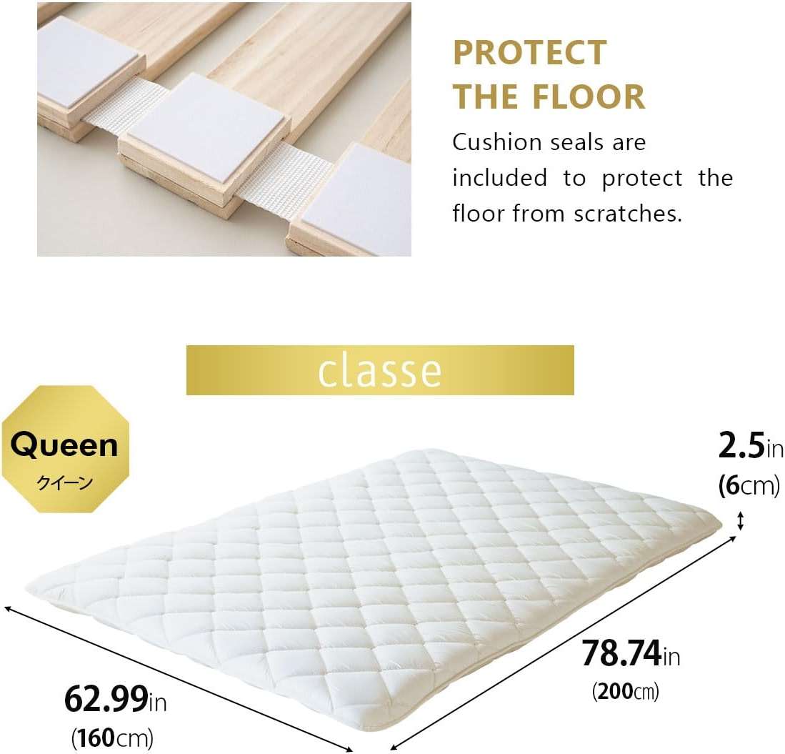 EMOOR Japanese Futon Mattress & Roll-Type Wood Slatted Bed Set CLASSE-Franco-ROLL Queen (Unpainted), Solid Paulownia Sleeping Bed Tatami Mat - Image 6