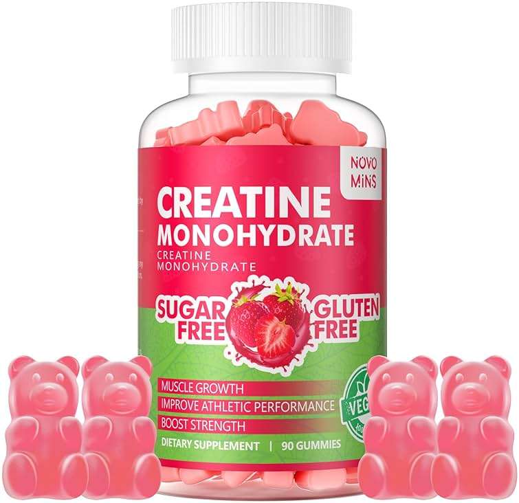 Novomins Creatine Monohydrate Gummies 5000mg for Men & Women, Chewables Creatine Monohydrate for Muscle Strength, Muscle Builder, Energy Boost, Pre-Workout Supplement(90 Count)-Strawberry Flavor - Image 1