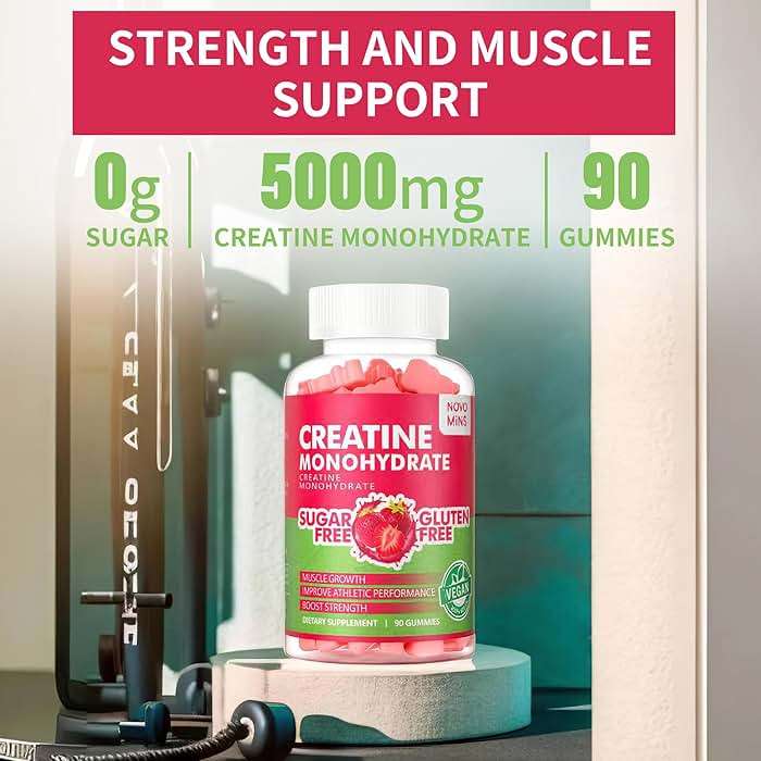 Novomins Creatine Monohydrate Gummies 5000mg for Men & Women, Chewables Creatine Monohydrate for Muscle Strength, Muscle Builder, Energy Boost, Pre-Workout Supplement(90 Count)-Strawberry Flavor - Image 4