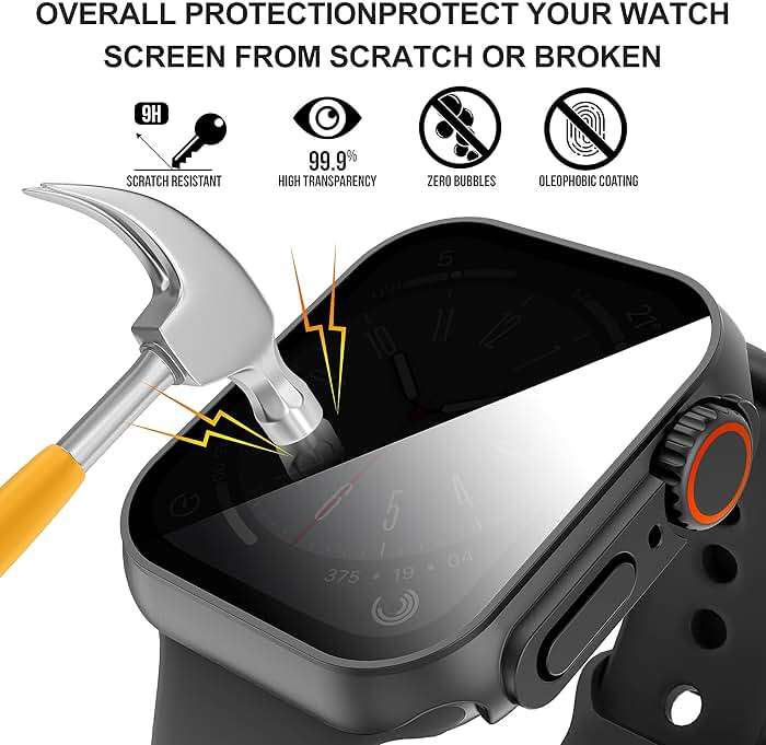 Suoman for Apple Watch Ultra 3/2/1 49mm Privacy Case, [Anti-peeping] Tempered Glass Screen Protector, Full Coverage Durable PC Hard Cover Bumper -Black - Image 3