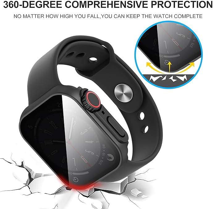 Suoman for Apple Watch Ultra 3/2/1 49mm Privacy Case, [Anti-peeping] Tempered Glass Screen Protector, Full Coverage Durable PC Hard Cover Bumper -Black - Image 4