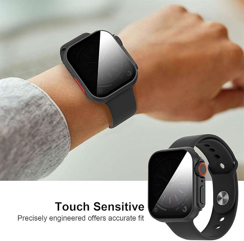 Suoman for Apple Watch Ultra 3/2/1 49mm Privacy Case, [Anti-peeping] Tempered Glass Screen Protector, Full Coverage Durable PC Hard Cover Bumper -Black - Image 5
