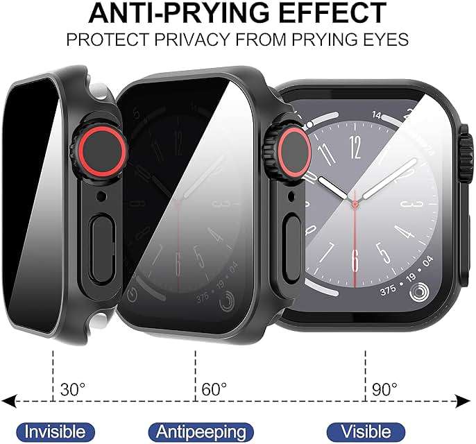 Suoman for Apple Watch Ultra 3/2/1 49mm Privacy Case, [Anti-peeping] Tempered Glass Screen Protector, Full Coverage Durable PC Hard Cover Bumper -Black - Image 8