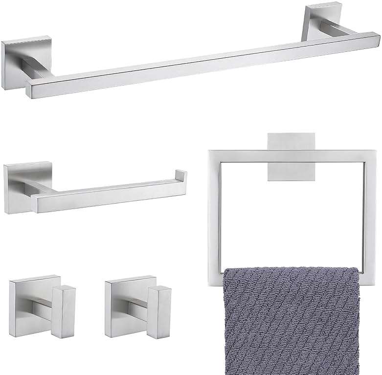 YACVCL Towel Bar Set, 5 Pieces Bathroom Hardware Set Brushed Nickel Bathroom Accessories, SUS304 Stainless Steel Towel Racks Holder Set Wall Mounted 23.6 Inch - Image 1