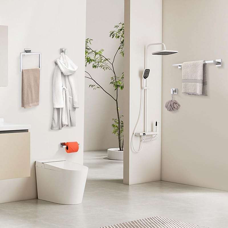 YACVCL Towel Bar Set, 5 Pieces Bathroom Hardware Set Brushed Nickel Bathroom Accessories, SUS304 Stainless Steel Towel Racks Holder Set Wall Mounted 23.6 Inch - Image 9