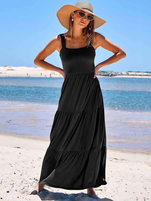 ANRABESS Women's Summer Casual Long Maxi Beach Vacation Dresses Sleeveless Square Neck Flowy Tiered Sun Dress with Pockets - Image 6