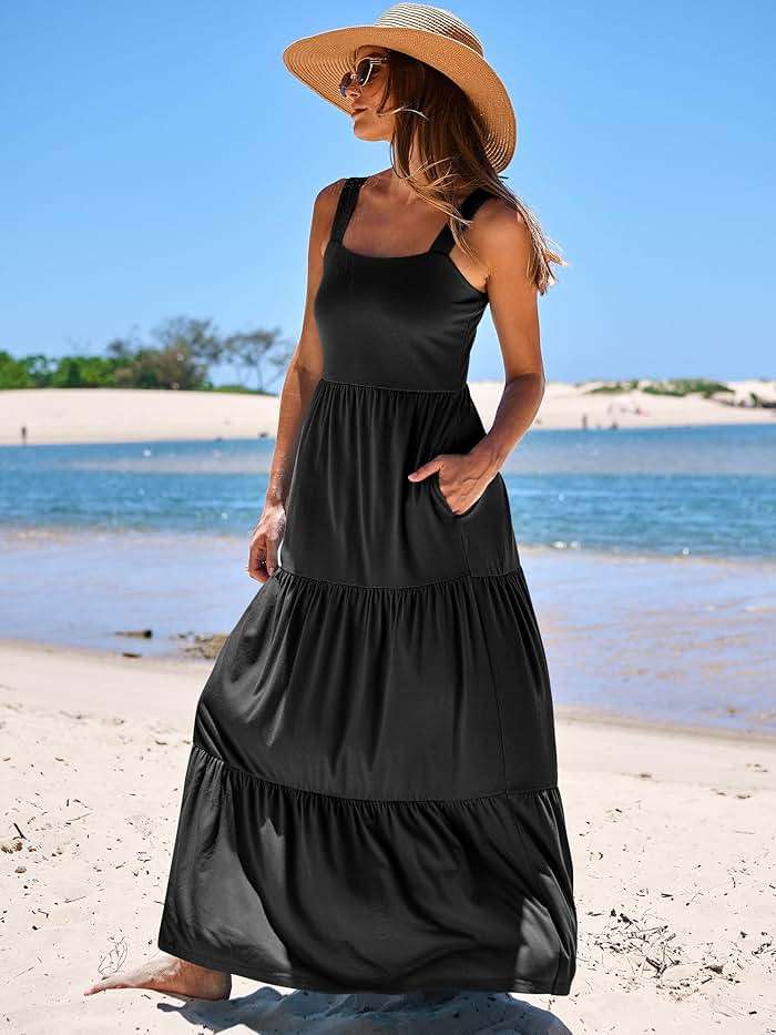 ANRABESS Women's Summer Casual Long Maxi Beach Vacation Dresses Sleeveless Square Neck Flowy Tiered Sun Dress with Pockets - Image 7