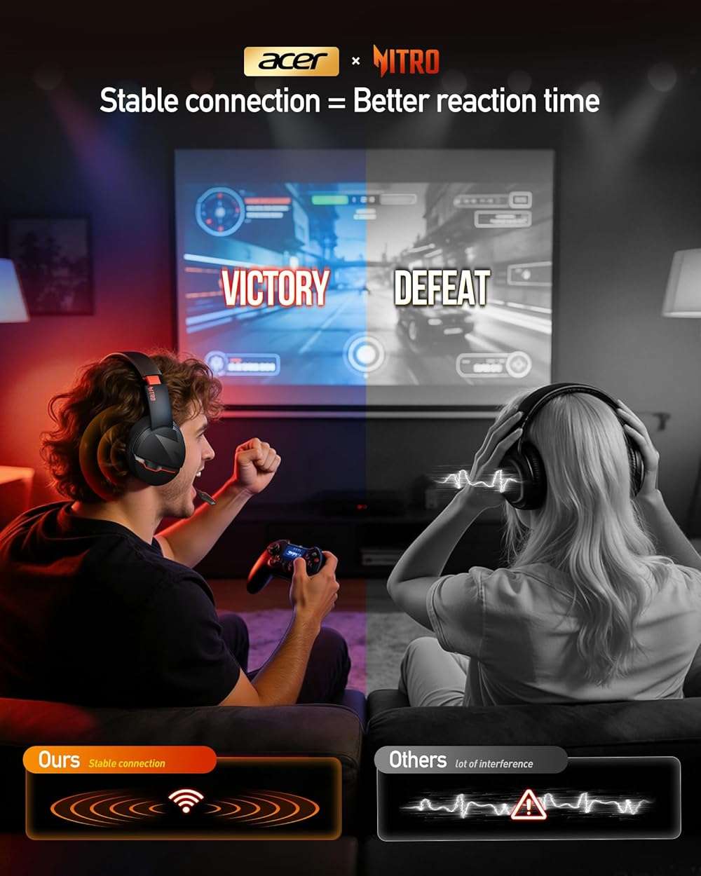 acer Wireless Gaming Headset, PS5 Headset with 2.4GHz for Ps5, Ps4, PC, Switch, Bluetooth 5.3 + 100Hrs Gaming Headphones with Noise Canceling Mic for Laptop, Mobile, Mac, 50mm Drivers (Red) - Image 4