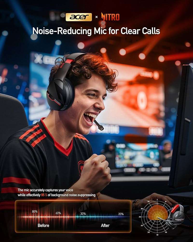 acer Wireless Gaming Headset, PS5 Headset with 2.4GHz for Ps5, Ps4, PC, Switch, Bluetooth 5.3 + 100Hrs Gaming Headphones with Noise Canceling Mic for Laptop, Mobile, Mac, 50mm Drivers (Red) - Image 5