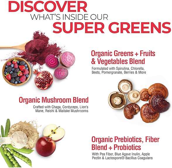 Country Farms Super Greens Power Pack, 50 Organic Super Foods, Greens Powder with Probiotics for Gut Health & Bloating Relief, Supports Energy, Unflavored & Berry, 40 Serving - Image 4