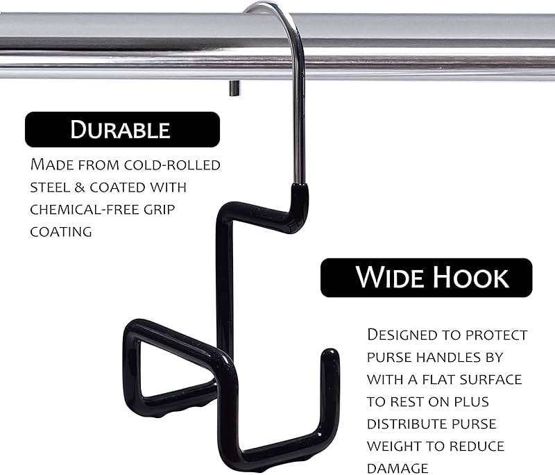 MAWA Non-Slip Steel Purse/Luggage Hanger with Wide Base for Strap Support, Set of 1, Black - Image 4