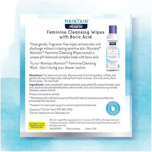 Monistat Maintain Boric Acid Feminine Wipes, Fragrance-Free, Non-Irritating and pH-Balanced Wipes for Women, Individually Wrapped Feminine Care, 12 Count, Pack of 3 - Image 7