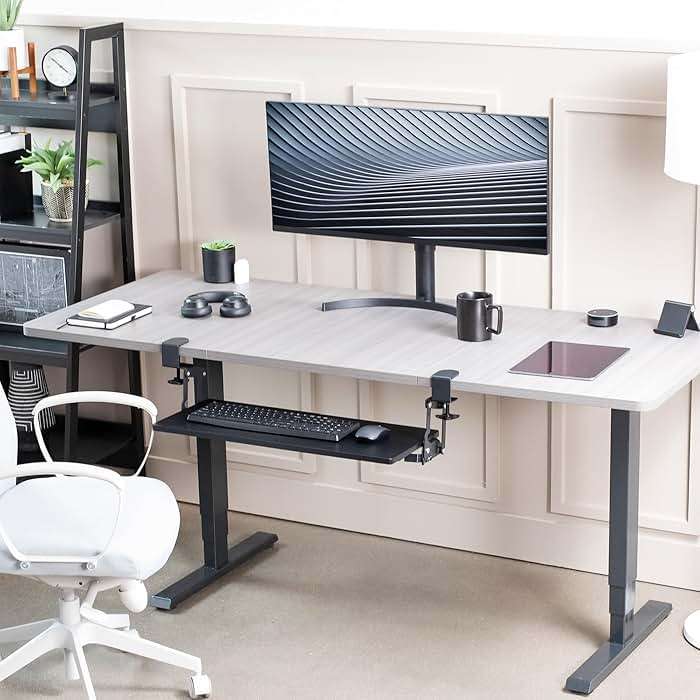 VIVO Large Clamp-on 27 (33 Including Clamps) x 11 inch Computer Keyboard and Mouse Tray with 12 Setting Swinging Height Adjustment, Platform Drawer for Typing, Black, MOUNT-KB08V - Image 2