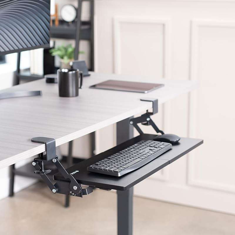 VIVO Large Clamp-on 27 (33 Including Clamps) x 11 inch Computer Keyboard and Mouse Tray with 12 Setting Swinging Height Adjustment, Platform Drawer for Typing, Black, MOUNT-KB08V - Image 4