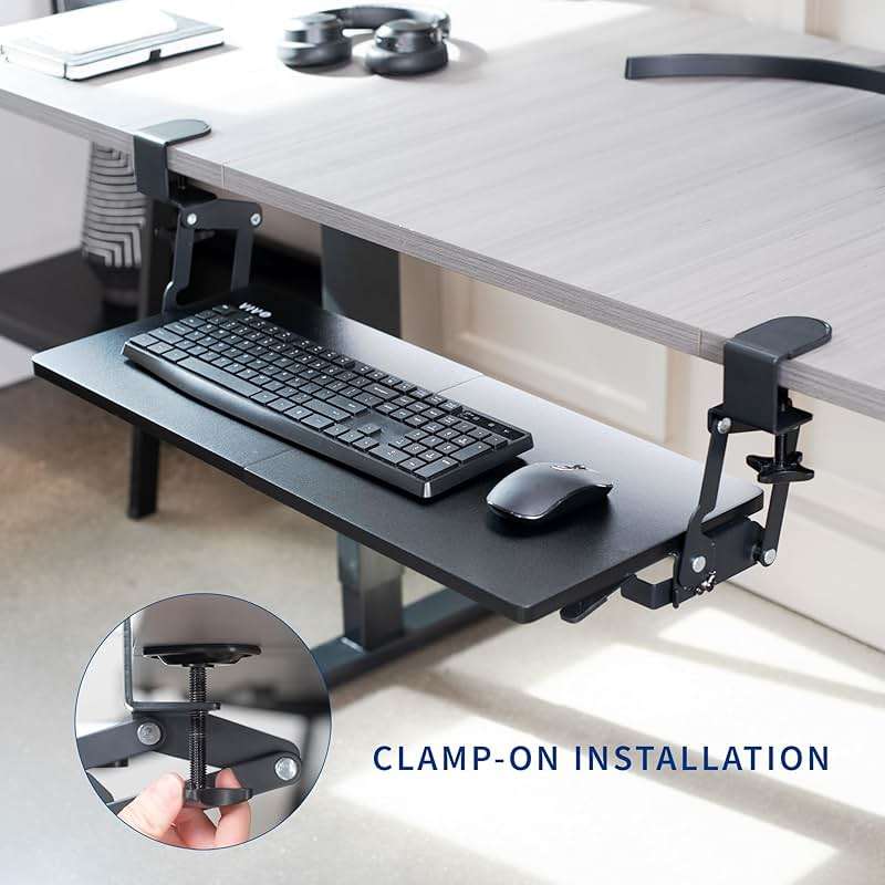 VIVO Large Clamp-on 27 (33 Including Clamps) x 11 inch Computer Keyboard and Mouse Tray with 12 Setting Swinging Height Adjustment, Platform Drawer for Typing, Black, MOUNT-KB08V - Image 8