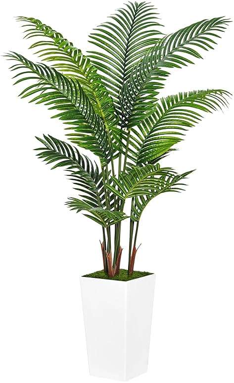 ASTIDY Artificial Palm Tree 5FT - Fake Tree with White Tall Planter - Faux Tropical Areca Floor Plant in Pot - Artificial Silk Plant for Home Office Living Room Decor Indoor - Image 1