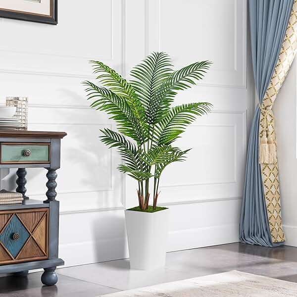 ASTIDY Artificial Palm Tree 5FT - Fake Tree with White Tall Planter - Faux Tropical Areca Floor Plant in Pot - Artificial Silk Plant for Home Office Living Room Decor Indoor - Image 2