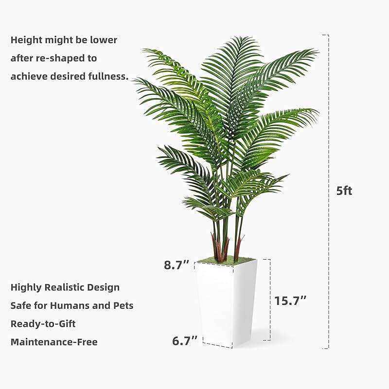 ASTIDY Artificial Palm Tree 5FT - Fake Tree with White Tall Planter - Faux Tropical Areca Floor Plant in Pot - Artificial Silk Plant for Home Office Living Room Decor Indoor - Image 3