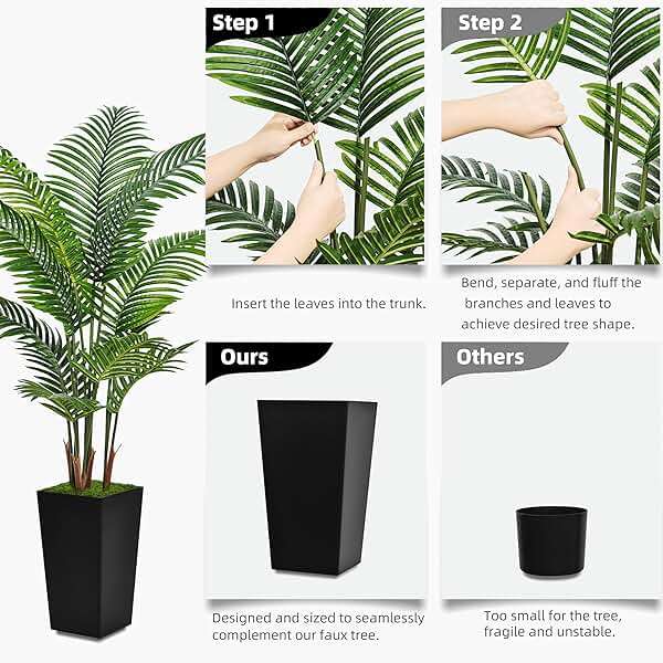 ASTIDY Artificial Palm Tree 5FT - Fake Tree with White Tall Planter - Faux Tropical Areca Floor Plant in Pot - Artificial Silk Plant for Home Office Living Room Decor Indoor - Image 6