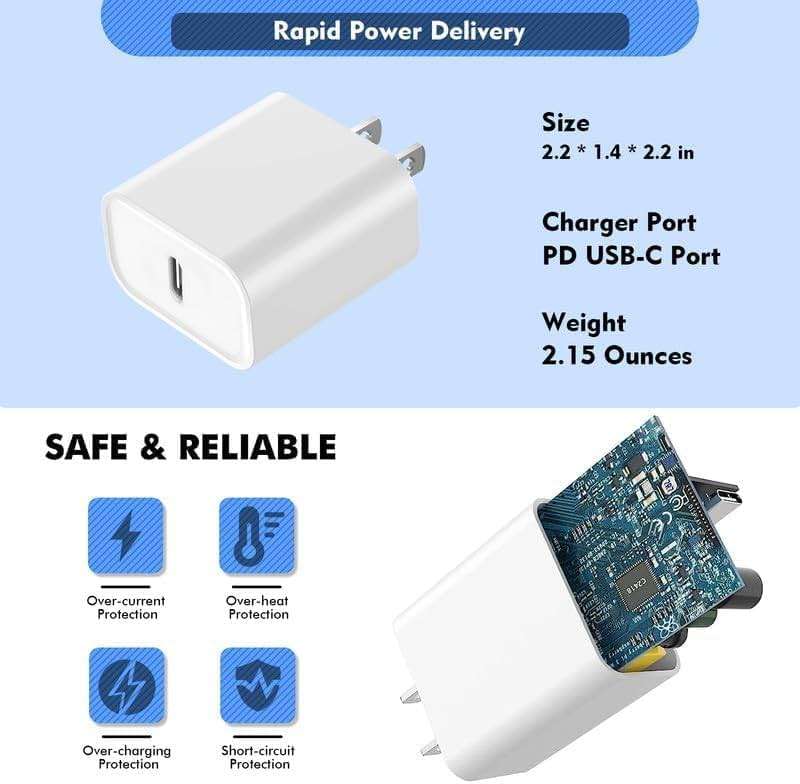 iPhone Fast Charger,Phone 14 13 12 11 Fast Charger USB C Wall Charger with 2-Pack 6FT Fast Charging Cable Compatible with iPhone 14/14 Pro/14 Pro Max/i Phone 13pro/12/11/X/8/7/6/iPad Pro/Mini/AirPods - Image 5