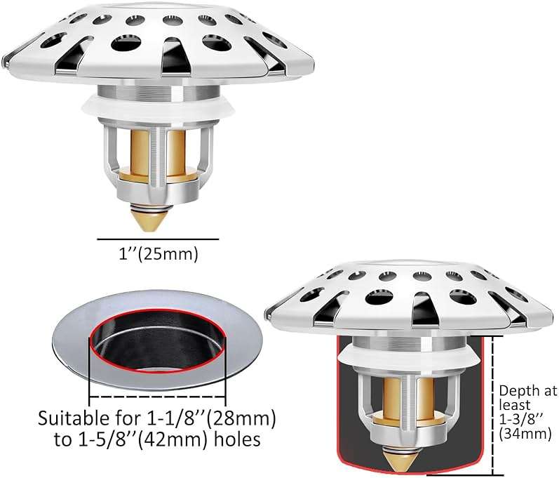 AzWzz Bathroom Sink Stopper,Sink Hair Catcher,Bathroom Sink Drain Strainer Pop Up Drain Cover Plug,Universal for 1.1 to 1.65in Sink Drain Hole - Image 2
