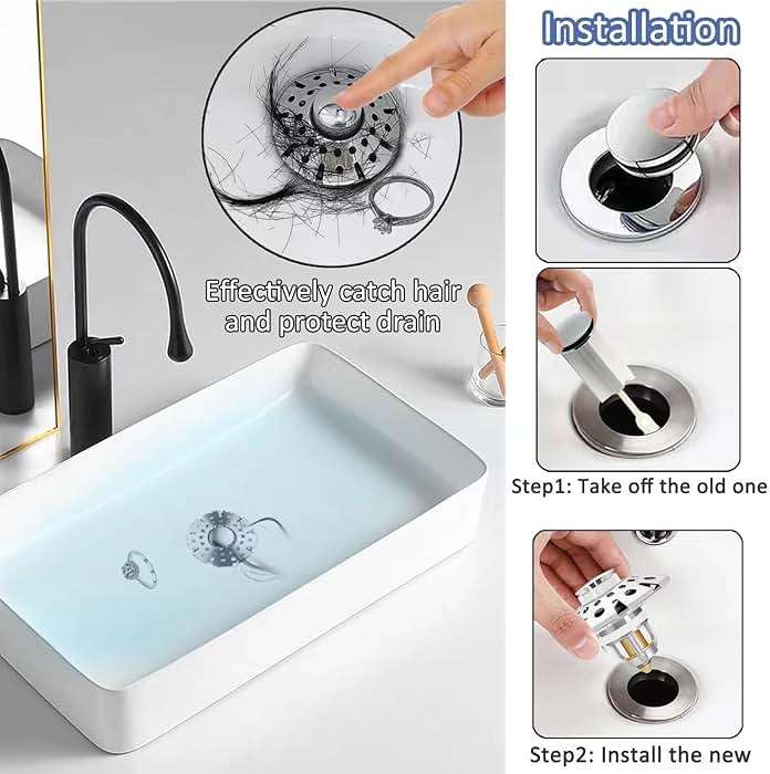 AzWzz Bathroom Sink Stopper,Sink Hair Catcher,Bathroom Sink Drain Strainer Pop Up Drain Cover Plug,Universal for 1.1 to 1.65in Sink Drain Hole - Image 3