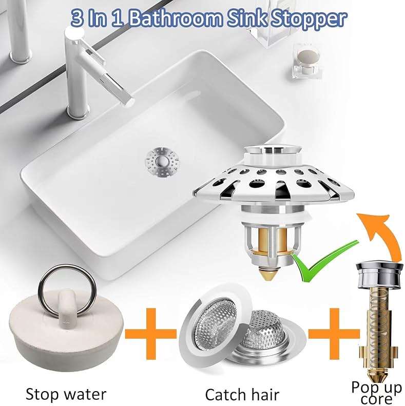 AzWzz Bathroom Sink Stopper,Sink Hair Catcher,Bathroom Sink Drain Strainer Pop Up Drain Cover Plug,Universal for 1.1 to 1.65in Sink Drain Hole - Image 4