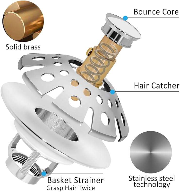 AzWzz Bathroom Sink Stopper,Sink Hair Catcher,Bathroom Sink Drain Strainer Pop Up Drain Cover Plug,Universal for 1.1 to 1.65in Sink Drain Hole - Image 5