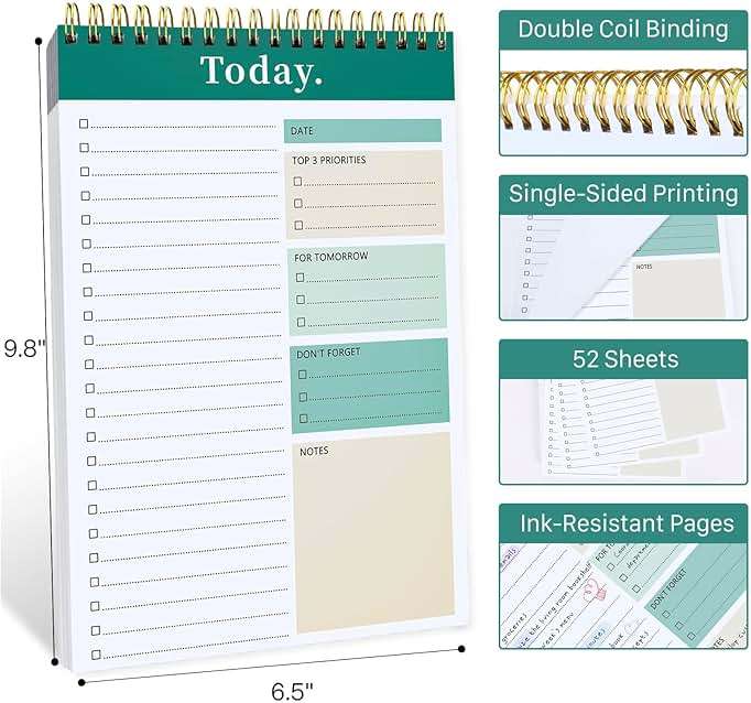 To Do List Notepad - To Do List Notebook for Work with 52 Sheets, Undated Daily Planner Perfect for Enhanced Productivity and Goal Achievement - Green - Image 2
