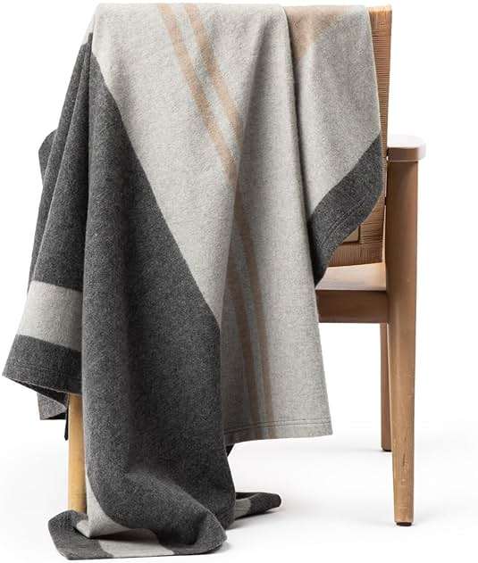 Jet&Bo 100% Pure Cashmere Throw Blanket for Couch, Sofa, & Bed, Ultra Soft Woven Cashmere Blanket Throw, Large Full Size 73”x53”, Gray & Beige Stripe Pattern - Image 1