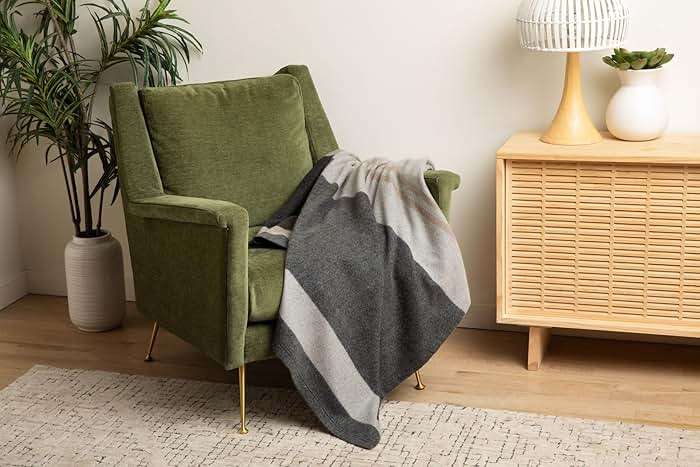 Jet&Bo 100% Pure Cashmere Throw Blanket for Couch, Sofa, & Bed, Ultra Soft Woven Cashmere Blanket Throw, Large Full Size 73”x53”, Gray & Beige Stripe Pattern - Image 2