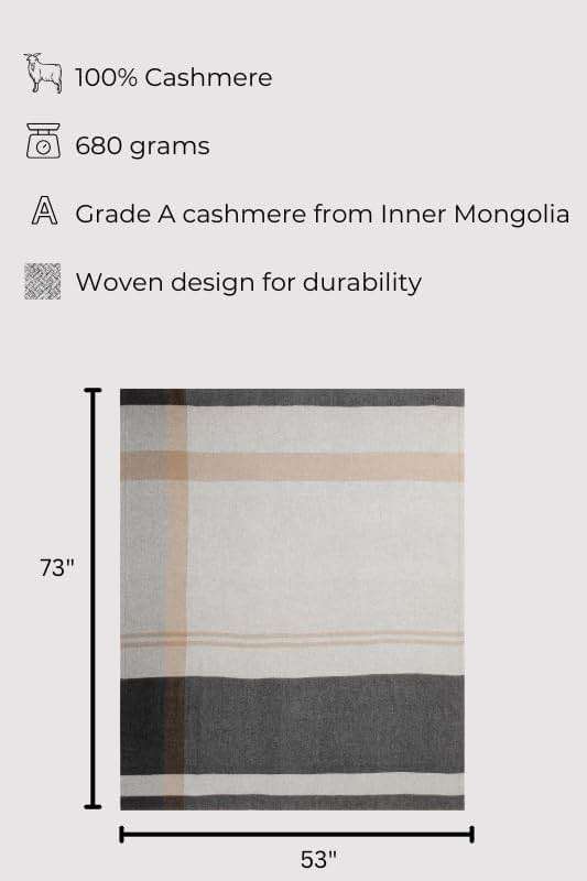 Jet&Bo 100% Pure Cashmere Throw Blanket for Couch, Sofa, & Bed, Ultra Soft Woven Cashmere Blanket Throw, Large Full Size 73”x53”, Gray & Beige Stripe Pattern - Image 3