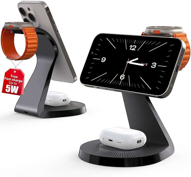 3 in 1 Charging Station for Apple Devices,Mag-Safe Charger Stand Fast Charging,Wireless Charger for iPhone 16/15/14/13/12 Series,& AirPods,& iWatch(USB-C Charger Included) - Image 1