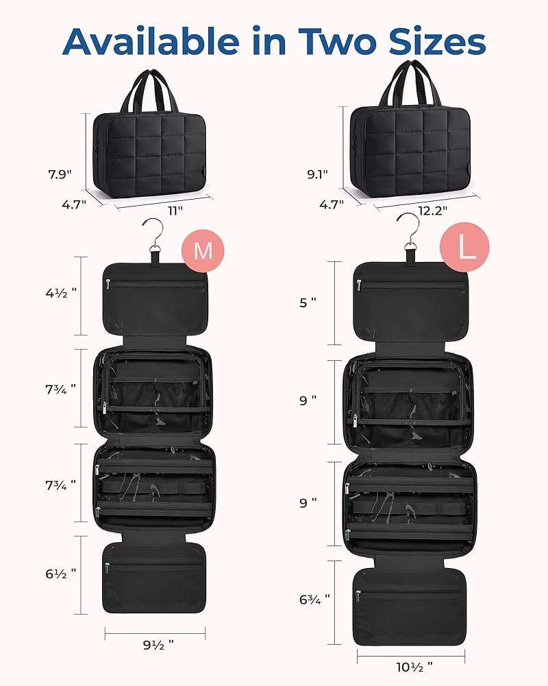 BAGSMART Travel Toiletry Bag with Jewelry Organizer, Hanging Travel Bag for Toiletries, Puffy Makeup Cosmetic Bag Organizer, Carry-on Travel Accessories Essentials, Black-L - Image 2