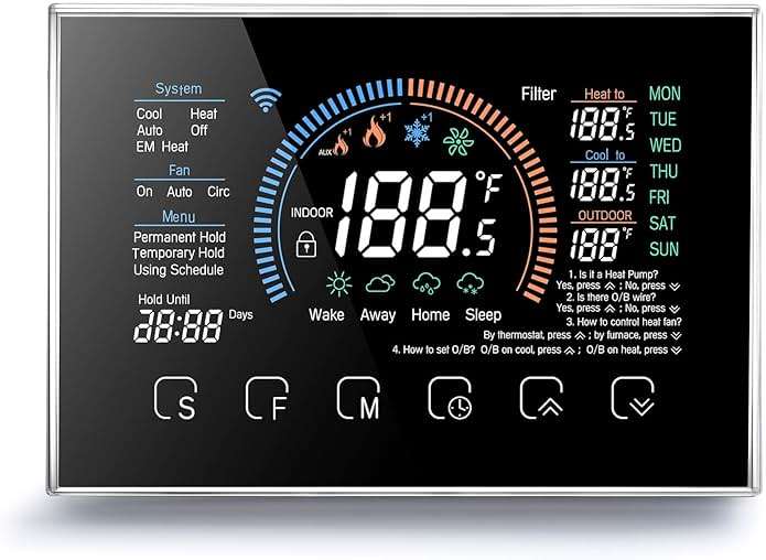 Sunydog Smart Thermostats, Heat Pump Room Thermostat, 4.8 Inch Temperature Controller Color LCD Screen Programmable Thermostat for House, Fit for for for Home Office Hotel (Black) - Image 1
