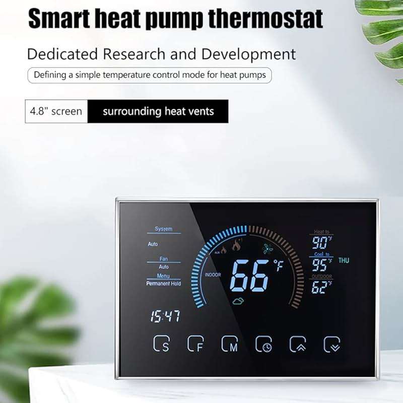 Sunydog Smart Thermostats, Heat Pump Room Thermostat, 4.8 Inch Temperature Controller Color LCD Screen Programmable Thermostat for House, Fit for for for Home Office Hotel (Black) - Image 2
