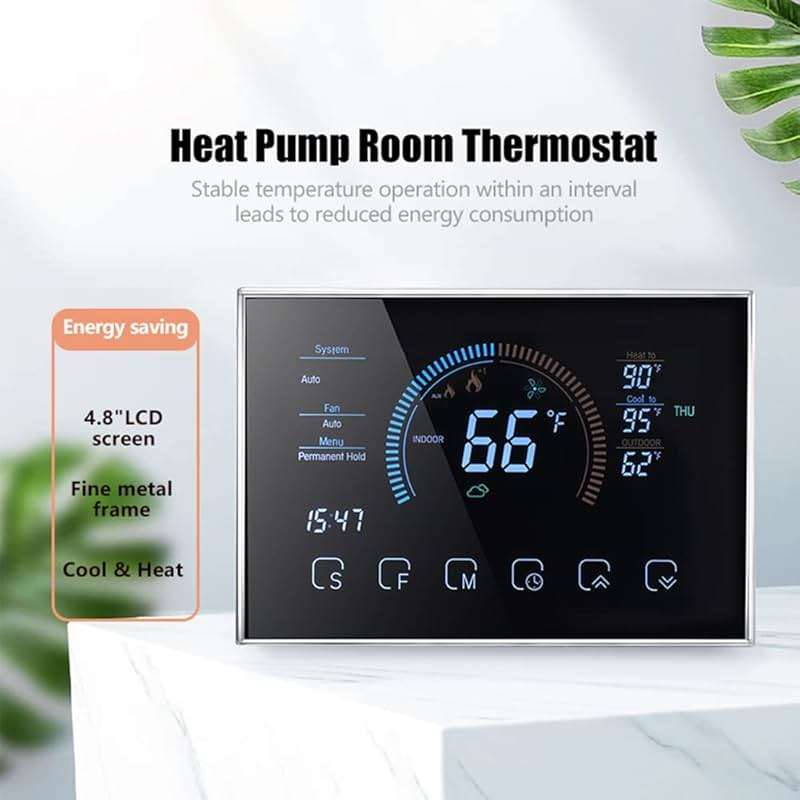 Sunydog Smart Thermostats, Heat Pump Room Thermostat, 4.8 Inch Temperature Controller Color LCD Screen Programmable Thermostat for House, Fit for for for Home Office Hotel (Black) - Image 3